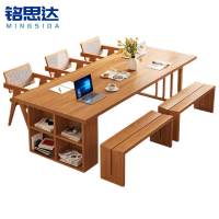 铭思达实木长桌2.4米+2长凳+3藤椅套