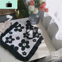 chic韩国ins简约百搭帆布包 泫雅风花朵单肩包小清新学生购物袋女NEW LAKE 黑色女士单肩包