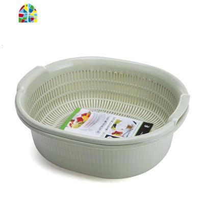 欧式加大加厚双层果盆果篮两件套厨房洗菜盆洗水果蔬菜篮子 FENGHOU 北欧绿篮筐两件套洗菜篮洗菜篮