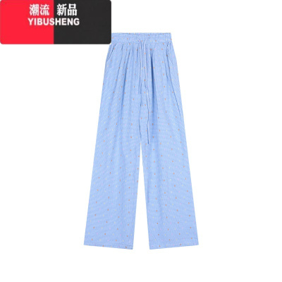 YIBUSHENG多巴胺波点格纹阔腿休闲裤女装季高腰直筒裤拖地裤长裤