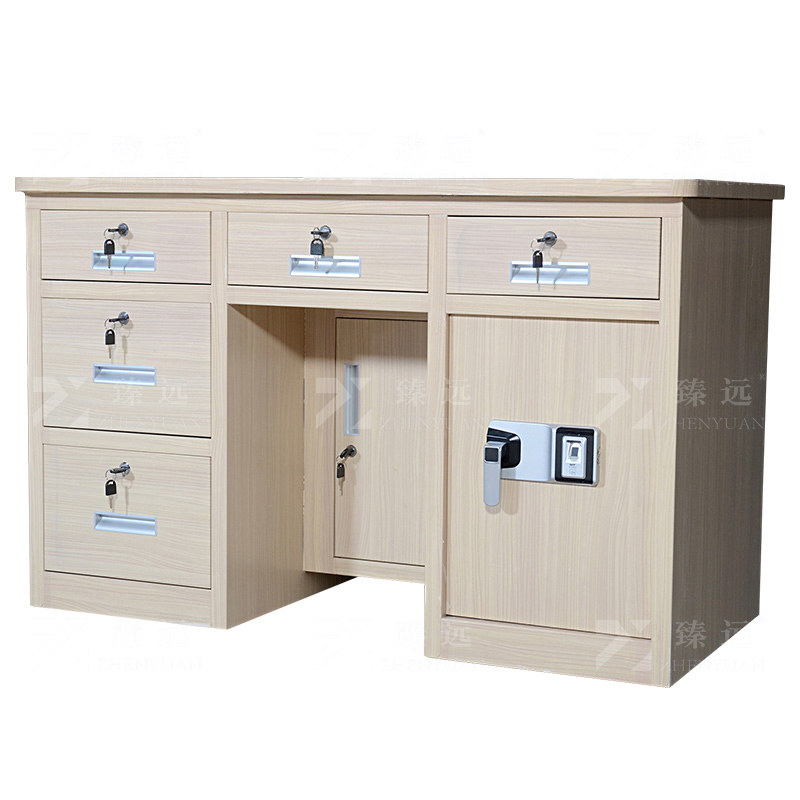 臻远 BXZ-05 钢制保险桌可投币收银财务桌1.2m白木纹五斗智能指纹锁