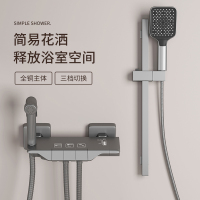 枪灰色淋浴花洒套装家用卫浴精铜简易分体式卫生间浴室增压沐浴器