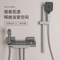 枪灰色淋浴花洒套装家用卫浴精铜简易分体式卫生间浴室增压沐浴器