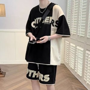 运动服套装男夏季短袖T恤篮球衣休闲短裤两件套韩版潮流