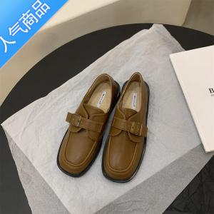 SUNTEK英伦风小皮鞋女2022年秋款韩版复古文艺学生方头单鞋女平底乐福鞋
