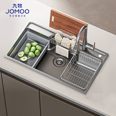 九牧(JOMOO)厨房水槽大单槽304不锈钢一体盆洗菜盆收纳06287-AZ-1