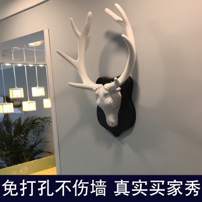 新款鹿头壁挂玄关装饰品墙壁墙饰ktv酒店客厅创意墙上家居软装壁饰挂惠恩HuiEn