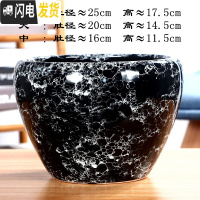三维工匠绿萝花盆陶瓷大号特大号简约直筒肉肉植物多肉花盆带托盘 石纹黑苹果型[石纹黑] 大号(尺寸看图片)花盆容器