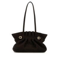 Ferragamo女式棕色麂皮单肩包简约百搭通勤包