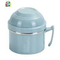 304不锈钢泡面碗带盖吃饭碗宿舍饭盒单个便当盒学生碗筷套装 FENGHOU 蓝[送便携餐具+保温袋蓝]