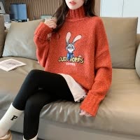 [1.5折价81元]疯狂动物城联名秋冬毛衣女唐狮红色半高领毛衫软糯慵懒毛衣