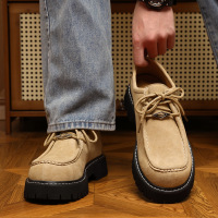 2026春季新款厚底增高复古时尚百搭休闲皮鞋男士英伦风潮流袋鼠鞋