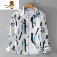 YANXU设计感衬衫男长袖潮流个性雅痞上衣服日系潮牌印花衬衣外套