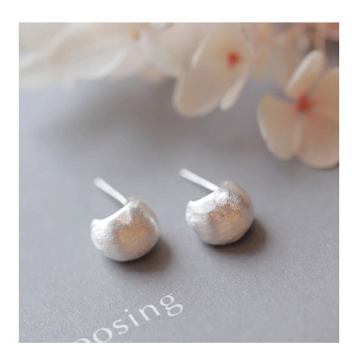 s925纯银耳环女2022新款气质磨砂拉丝银饰简约耳钉小众设计高级感送女朋友老婆情人节七夕生日礼物