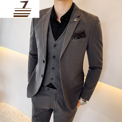 NEWLAKE男士西服套装三件套两粒扣黑色商务休闲潮韩版修身帅气小西装外套