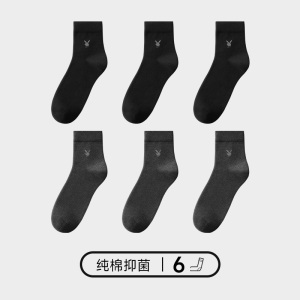花花公子白色袜子男士冬季纯棉抗菌中筒袜男生全棉透气长袜DX