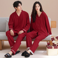 情侣睡衣春秋冬季棉质本命年喜庆结婚红色一男士一女士家居服套装_549