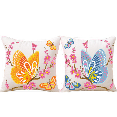 卡通印花绣十字绣抱枕一对蝴蝶十字绣抱枕客厅沙发抱枕汽车靠垫