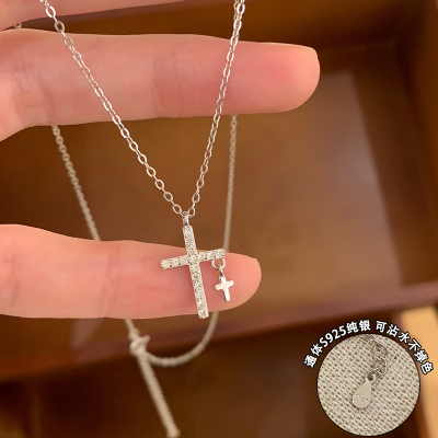 纯银锆石十字架项链女款2025新款轻奢高级感小众设计锁骨链潮送女朋友老婆情人节七夕生日礼物
