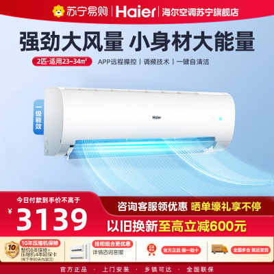 海尔(Haier)空调挂机劲铂2匹p变频冷暖新一级客厅卧室大风口节能省电KFR-48GW/24P1A181U1