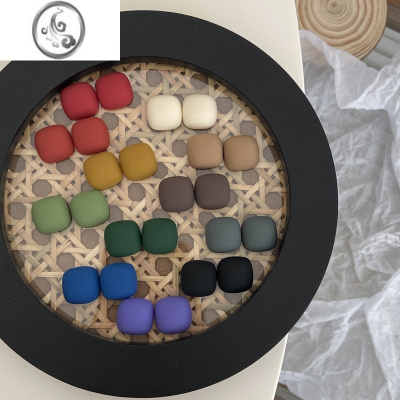 JiMi秋冬款磨砂气质复古风银色百搭方形精致高级感银针耳钉方糖耳环女