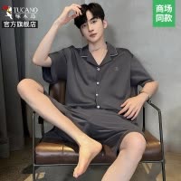 啄木鸟睡衣男士夏透气短袖短裤2025新款冰丝薄款可外穿居家服套装