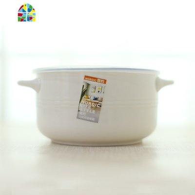 双耳陶瓷汤碗瓷家用上班族泡面碗带盖饭盒微波炉用学生保鲜碗 FENGHOU 5英寸骨质瓷保鲜碗(琉璃)