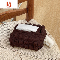 三维工匠ins韩国泡泡褶皱抽纸袋收纳纸巾袋纸巾盒可挂家用车载挂式抽纸盒 咖色