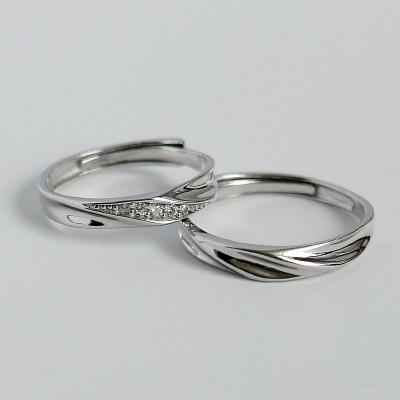 s999足银镶钻莫比乌斯情侣对戒时尚个性小众设计素圈纯银戒指男女送女朋友老婆情人节七夕生日礼物