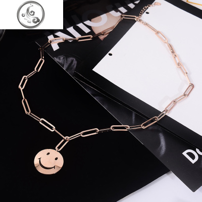 韩国精品钛钢镀真金笑脸长款项链女潮人网红毛衣链秋冬时尚配饰品 JiMi