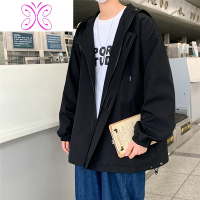 YUANSU日系纯色连帽开衫夹克男青年韩版潮流宽松衣服潮牌休闲学生外套夹克