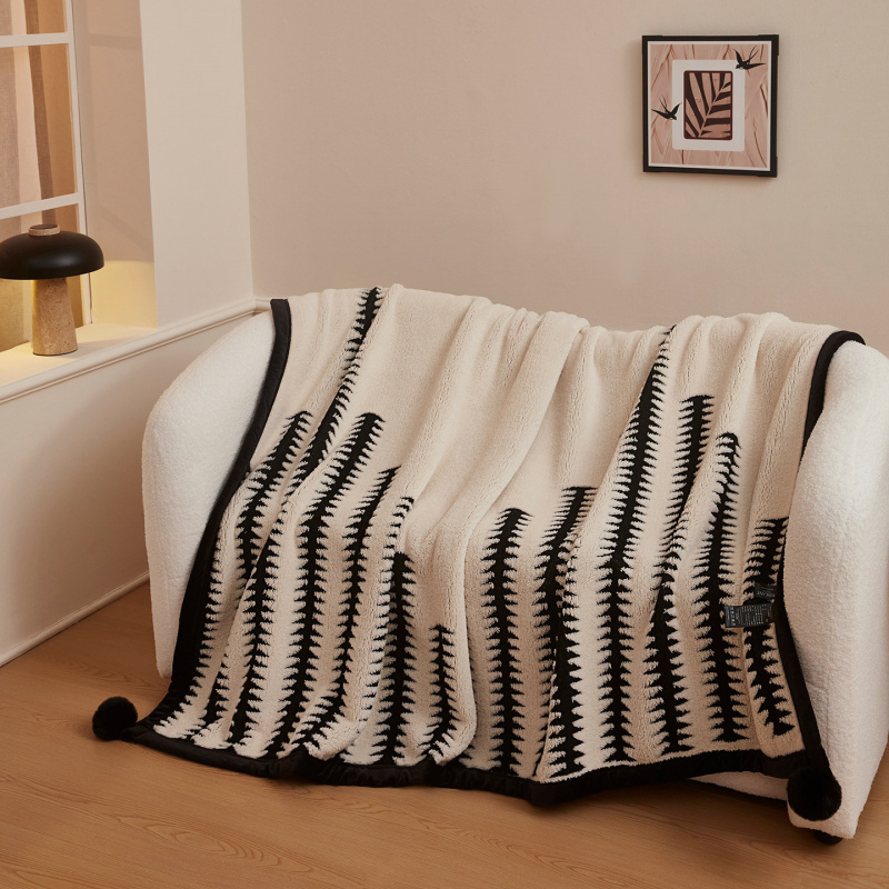 新款高级感羊羔绒牛奶绒毛毯小众高级黑白风休闲毛毯装饰沙发毯