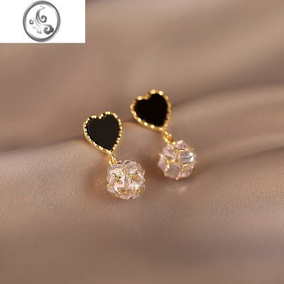 JiMi高级感锆石爱心耳环轻奢小众气质耳坠ins潮2023年新款耳钉夏季女