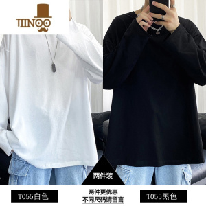 YANXU纯色长袖t恤男士ins港风潮流宽松内搭打底衫男女卫衣上衣服
