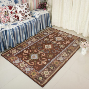 美帮汇欧美时尚简约几何长条民族风卧室床边客厅地毯地垫防滑脚垫 伯西斯克/咖啡色 160*230cm