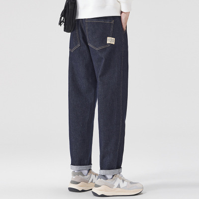 深蓝色复古牛仔裤男 潮流百搭休闲裤 夏季薄款哈伦牛仔裤