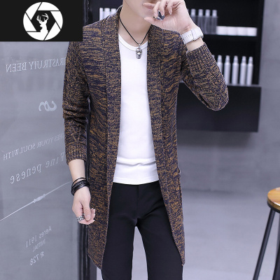 HongZun针织外套男士秋季开衫修身风衣男中长款毛衣休闲百搭春秋青年衣服风衣