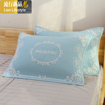 一对棉枕巾色棉纱布古典祥云枕巾欧式透气情侣大枕头巾 三维工匠