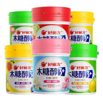 好丽友 木糖醇无糖口香糖101g*4瓶 [黄]葡萄+西柚+菠萝