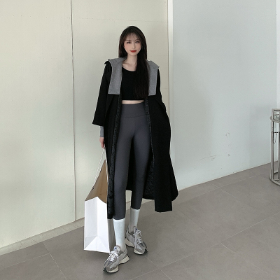 FISHBASKET黑色风衣韩版宽松大衣2020新款设计感撞色中长款过膝外套女潮风衣女黑色M