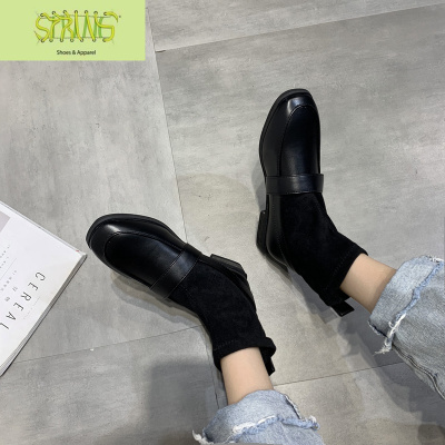 黑色马丁靴女英伦风2019秋款百搭平底袜靴网红瘦瘦短靴女春秋靴子语娄