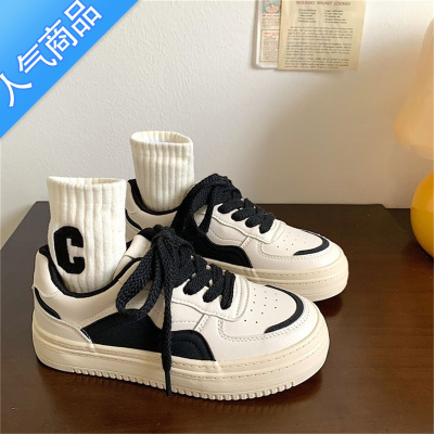 SUNTEK小白鞋女2023春新款百搭ins潮厚底皮面街拍港风chic休闲板鞋