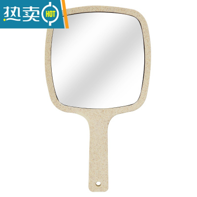 敬平欧式复古手柄化妆镜手拿手持美容院简约镜子便携随身纹绣用品工具 四方镜-米色便携式用镜