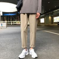 SUNTEK黑色裤子男韩版潮流男春秋季休闲裤直筒裤九分裤宽松西装裤男长裤西裤