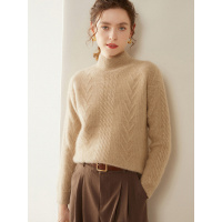 半高领加厚山羊绒针织打底衫女长袖毛衣绞花设计百搭亲肤保暖上衣