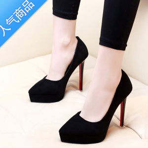 SUNTEK防水台高跟鞋细跟黑色职业浅口尖头单鞋2022春季韩版性感时尚女鞋