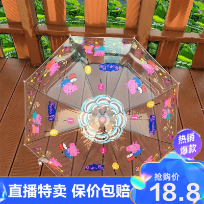 工厂直供-送-雨伞儿童透明男女孩自动卡通幼儿园小学生长柄公主雨伞歌彩