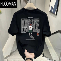 HLCOMAN夏季半袖休闲青春男士美式高街圆领短袖t恤体恤宽松百搭上衣T