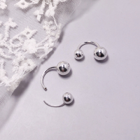 925纯银耳钉穿刺耳饰简约个性耳环日韩耳饰气质光面圆球弯钩耳钉送女朋友老婆情人节七夕生日礼物