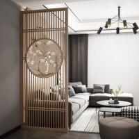 新中式屏风隔断客厅布艺玄关办公简约现代实木顶天立地座屏入户 胡桃木全镂空100*240cm 整装